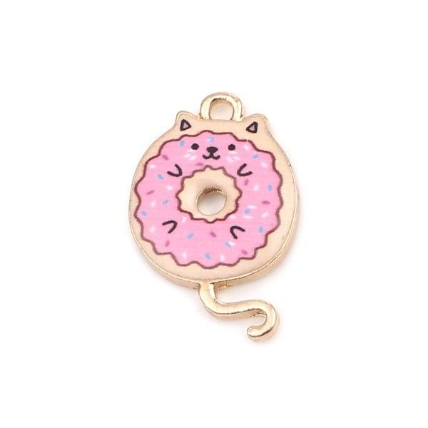 pendentifs breloques Chat donuts résine emaillé 20 mm métal Doré