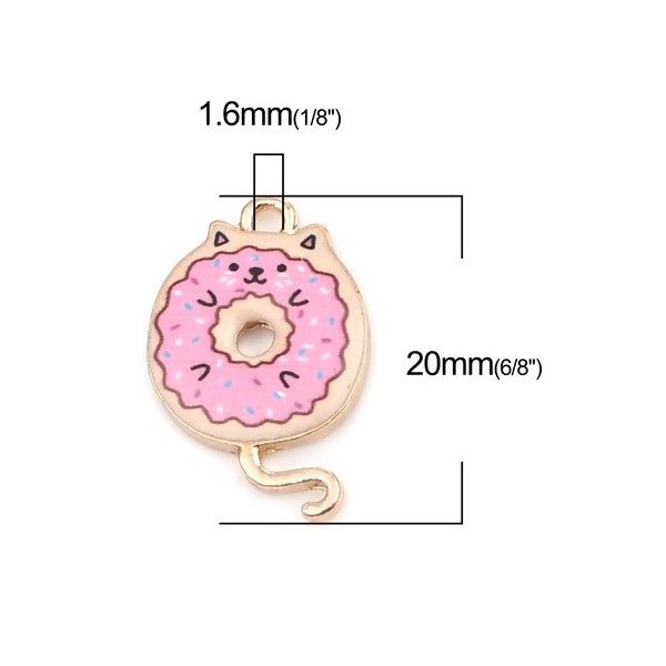 PS110253428 PAX 5 pendentifs breloques Chat donuts résine emaillé 20 mm métal Doré