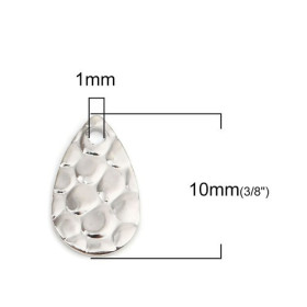 PS110136925 PAX 5 pendentifs mini Goutte Martelée 10 mm métal couleur Argent Platine