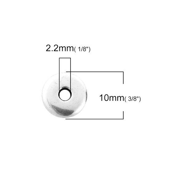 PS110101229 PAX 50 pendentifs perles intercalaires Rondelles 10 mm métal coloris Argent Platine