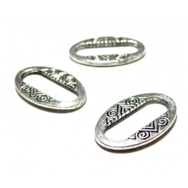 Apprêt bijoux 10 pendentifs  anneau connecteur ovales 2W5114 Vieil argent 