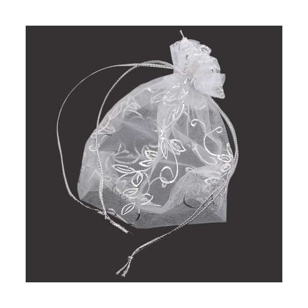 Pochettes organza avec motifs Fleurs et volutes 12 par 10 cm pour bijoux, dragés