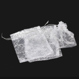 Pochettes organza avec motifs Fleurs et volutes 12 par 10 cm pour bijoux, dragés