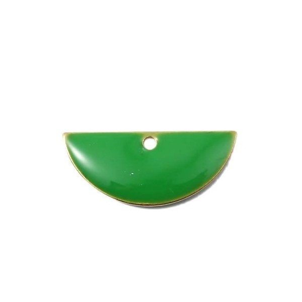 sequins médaillons résine style émaillés Biface Demi Cercle Vert 18 par 8mm sur une base en métal dore