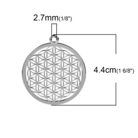 Pendentifs Multi fleur, mandala 4.4cm métal finition Argent Platine Rhodié