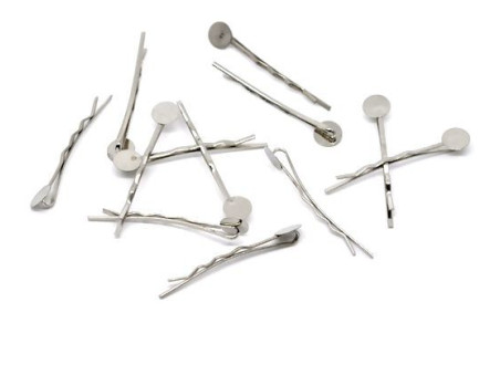 PAX: 100 BARRETTES BOB PIN PINCE A CHEVEUX ARGENT PLATINE Plateau plat 8mm S1153011