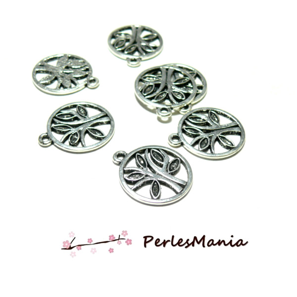 Pendentifs, breloque ARBRE dans Cercle, couleur Argent Antique