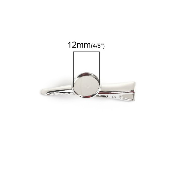 Pinces, Barrette Crocodile pour cabochon en 12 mm, métal coloris Argent Platine