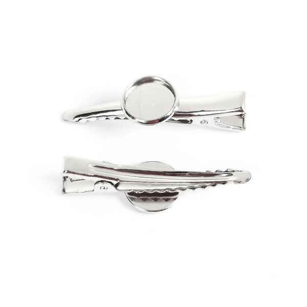 Pinces, Barrette Crocodile pour cabochon en 12 mm, métal coloris Argent Platine