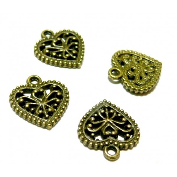 10 pendentifs coeur picots travailés Bronze P13164 breloques pour bijoux