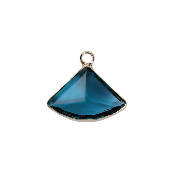 PS110100862 PAX 2 pendentifs Eventail  Verre Bleu Canard 19 mm cuivre coloris Doré