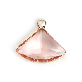 Pendentifs Eventail  Verre Rose 19 mm cuivre coloris Doré