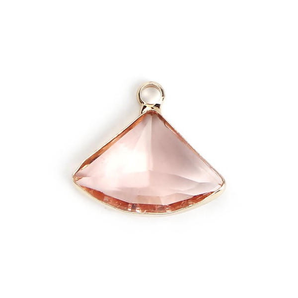 Pendentifs Eventail  Verre Rose 19 mm cuivre coloris Doré