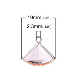 Pendentifs Eventail  Verre Rose 19 mm cuivre coloris Doré