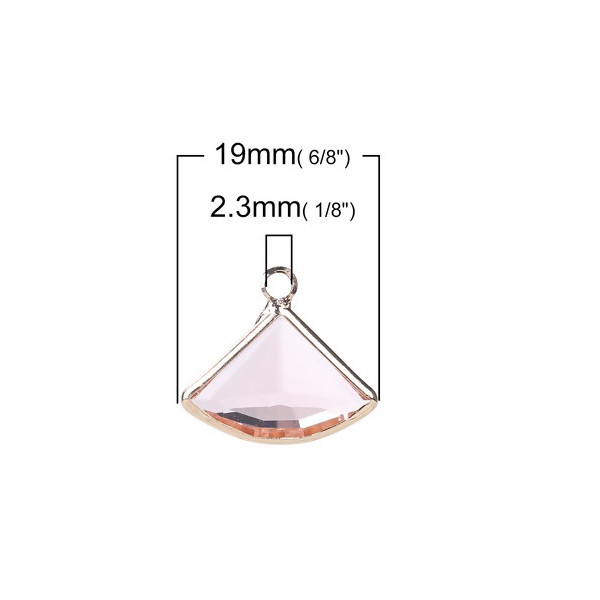 Pendentifs Eventail  Verre Rose 19 mm cuivre coloris Doré