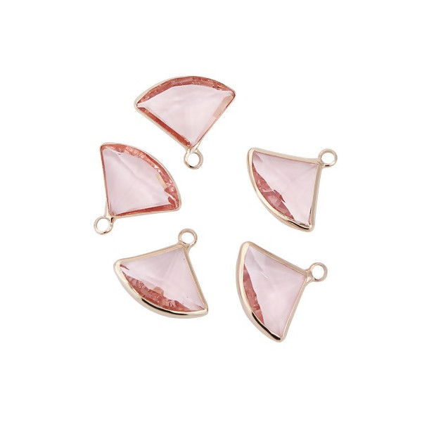 Pendentifs Eventail  Verre Rose 19 mm cuivre coloris Doré