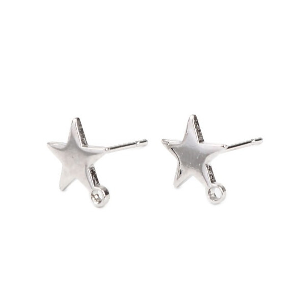 Boucles d’Oreilles Puce Étoile avec Attache – Métal Argent Platine