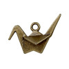 PS1180924  PAX 10 pendentifs, breloque Oiseau Grue Imperiale Origami métal coloris BRONZE 