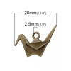 PS1180924  PAX 10 pendentifs, breloque Oiseau Grue Imperiale Origami métal coloris BRONZE 