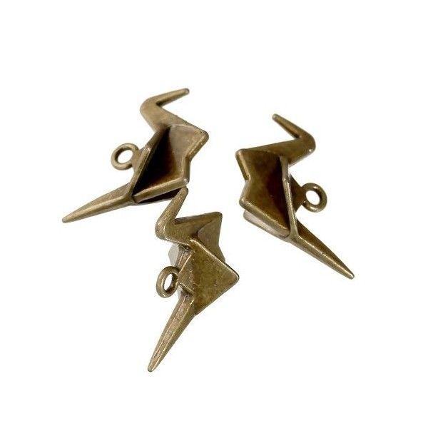 PS1180924  PAX 10 pendentifs, breloque Oiseau Grue Imperiale Origami métal coloris BRONZE 