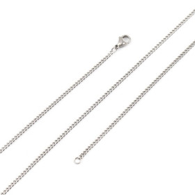 Sautoir 60 cm, chaine Gourmette, Acier Inoxydable 304, coloris Argent Platine