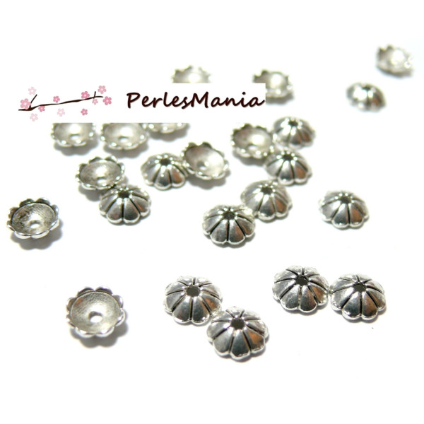 PAX 200 calottes coupelles embouts FLEURS COQUILLE 6mm metal ARGENT VIEILLI ref 43