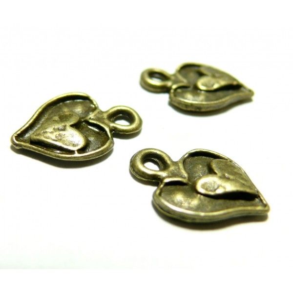 Lot de 20 pendentifs double coeur Métal coloris Bronze