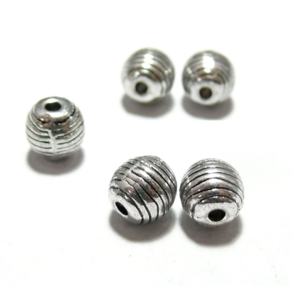 P6662 PAX de 20 perles intercalaires avec Rayures métal coloris Argent Antique 