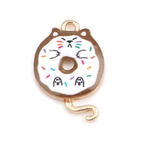 pendentifs breloques Chat donuts résine emaillé 20 mm métal Doré