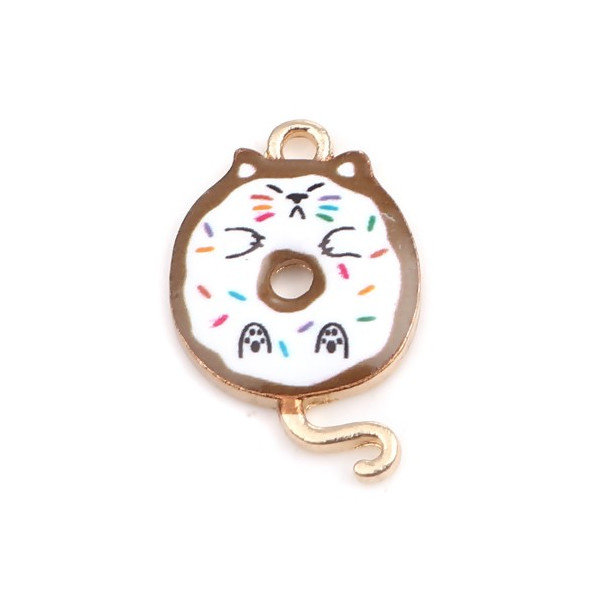 pendentifs breloques Chat donuts résine emaillé 20 mm métal Doré