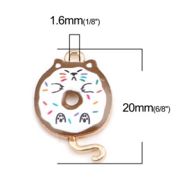 PS110253425 PAX 5 pendentifs breloques Chat donuts résine emaillé 20 mm métal Doré