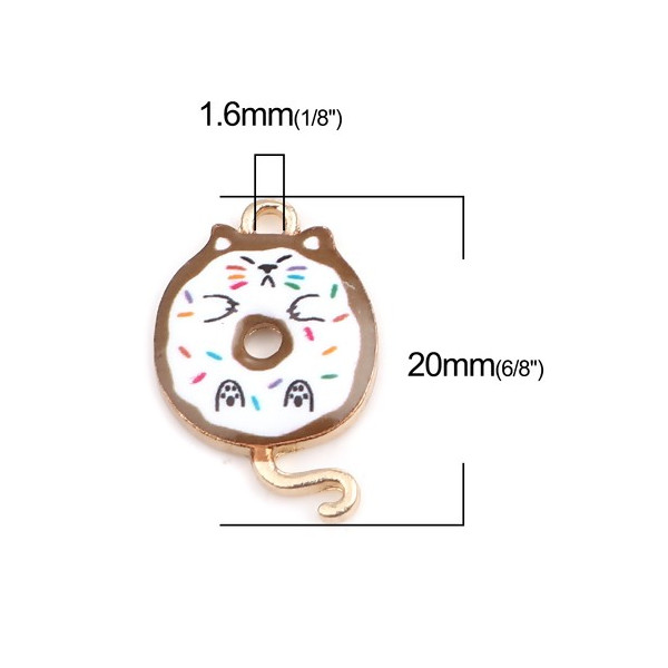 PS110253425 PAX 5 pendentifs breloques Chat donuts résine emaillé 20 mm métal Doré