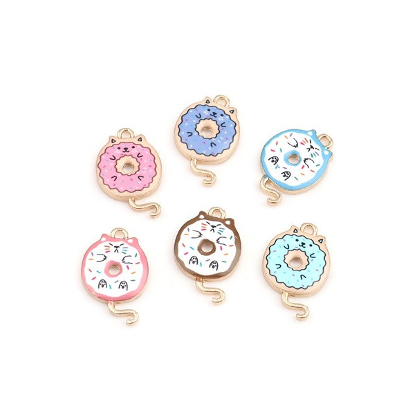 Pendentifs Breloques Chat Donuts 20mm – Résine Émaillée & Métal Doré