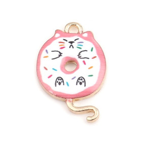 Pendentifs Breloques Chat Donuts 20mm – Résine Émaillée & Métal Doré