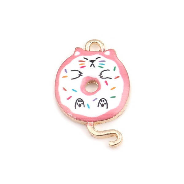 Pendentifs Breloques Chat Donuts 20mm – Résine Émaillée & Métal Doré