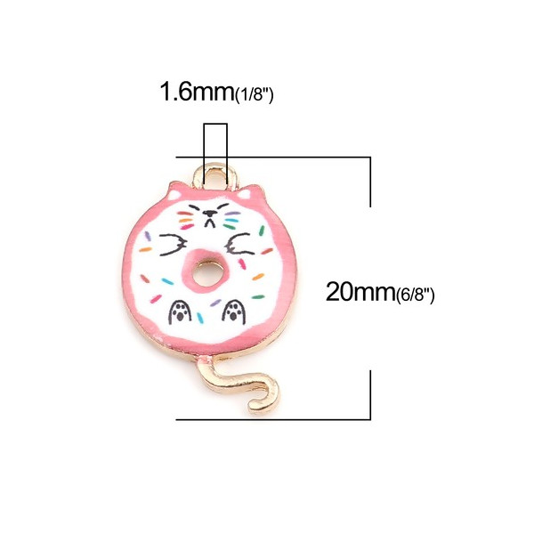 Pendentifs Breloques Chat Donuts 20mm – Résine Émaillée & Métal Doré