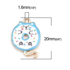 PS110253423 PAX 5 pendentifs breloques Chat donuts résine emaillé 20 mm métal Doré