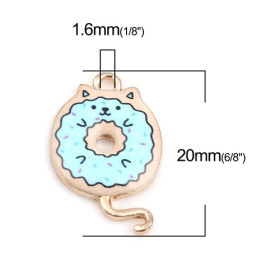 PS110253424 PAX 5 pendentifs breloques Chat donuts résine emaillé 20 mm métal Doré