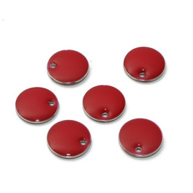 Sequins médaillons émaillés biface Rond Rouge 10mm base Argent
