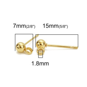 Supports de boucle d'oreille, Puce Bille avec attache 4mm, Acier Inoxydable 304, coloris Doré et embouts plastique