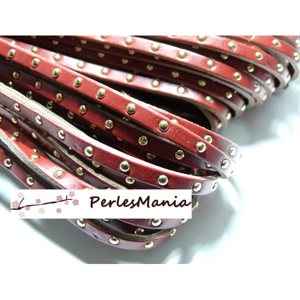 de cordon SIMILI CUIR CLOUTE ROUGE 5 par 3MM
