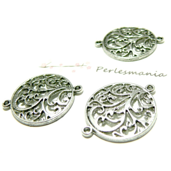 Lot de 5 breloques Connecteur Arabesque Ronde métal coloris Argent Platine 2B2133