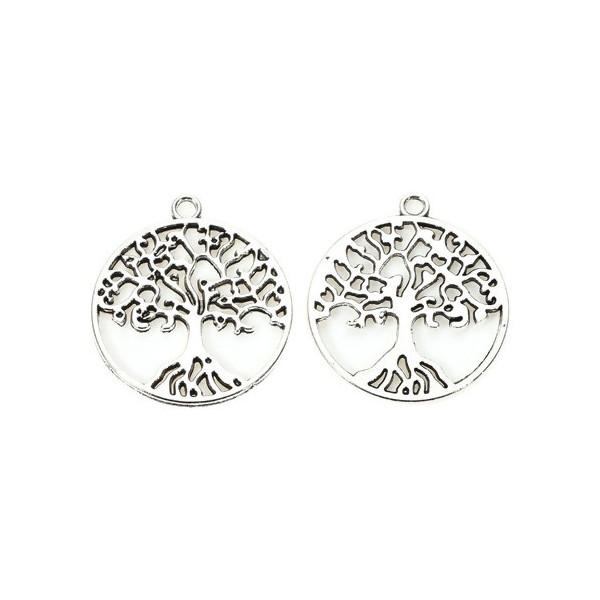 Pendentifs ARBRE dans Cercle metal couleur Argent Antique
