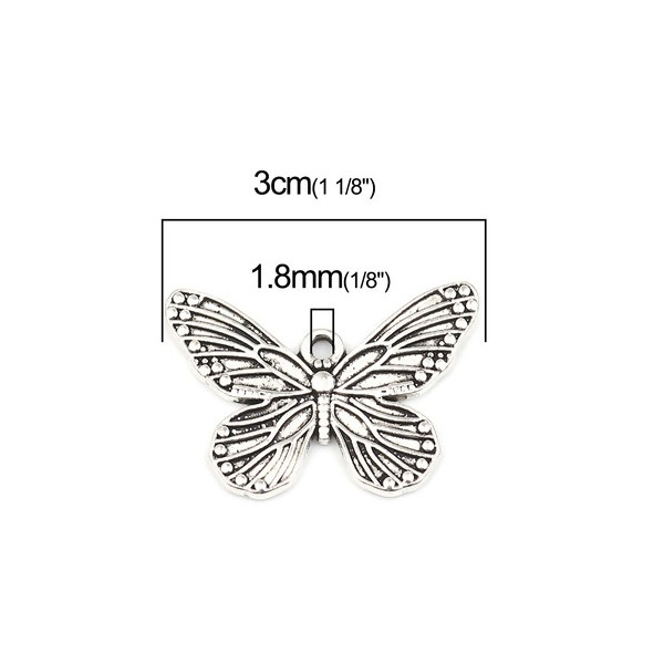 pendentifs Papillon 30 mm métal coloris Argent Antique