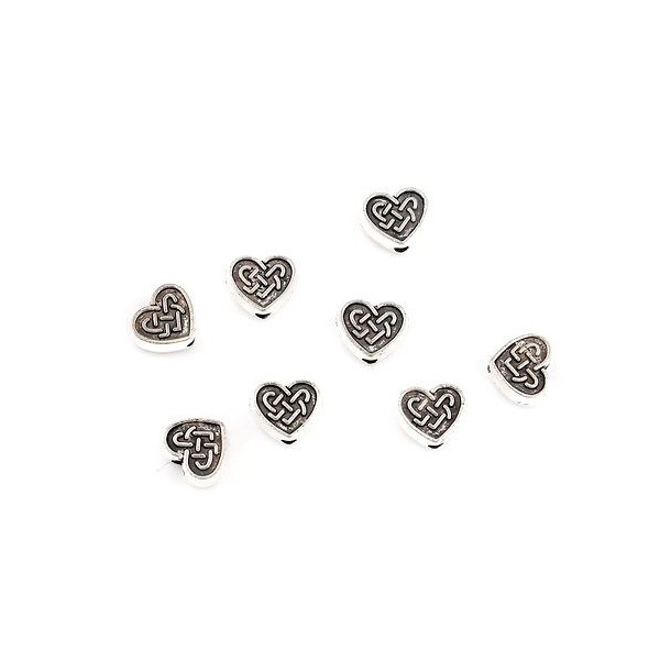 PS110117676 PAX 25 passants, perles intercalaires Coeurs Entrelacs 9mm métal coloris Argent Antique