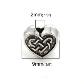 Passants, perles intercalaires Cœurs Entrelacs 9mm métal Argent Antique