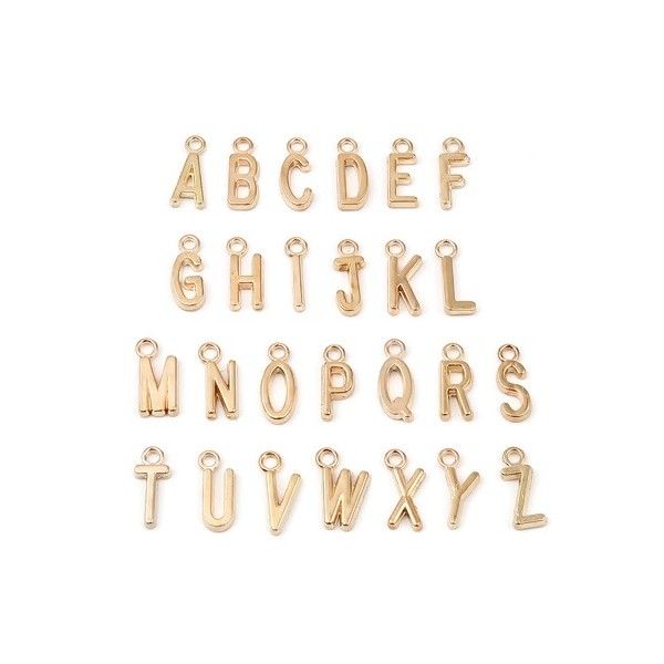 Pendentifs Breloques Alphabet 16mm métal couleur Doré