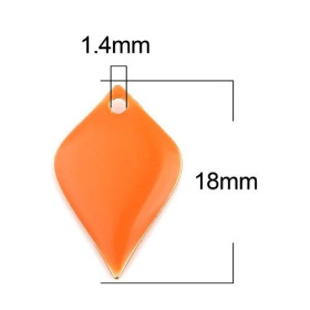 Sequins médaillons émaillés Pétaline, losange arrondi 18 par 12mm Orange sur une base en cuivre doré