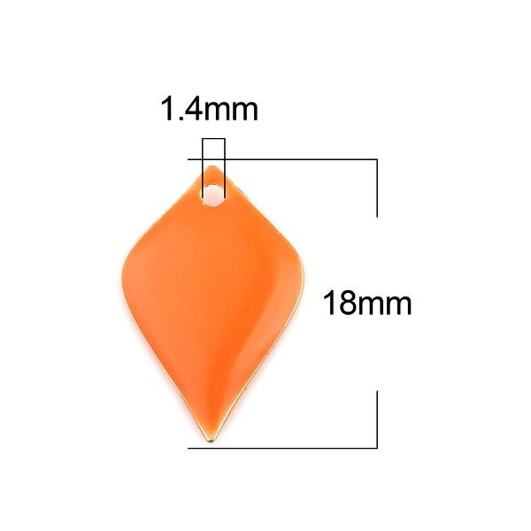 Sequins médaillons émaillés Pétaline, losange arrondi 18 par 12mm Orange sur une base en cuivre doré
