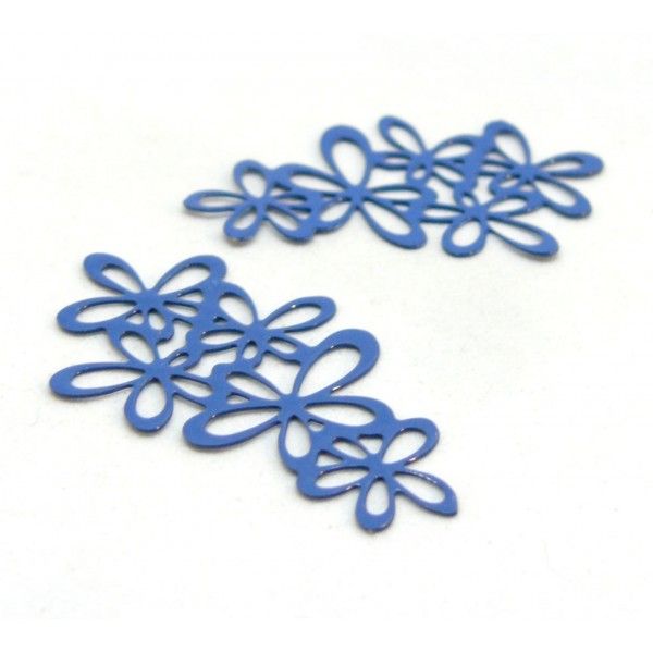 AE112343 Lot de 4 Estampes pendentif filigrane Grappe de Fleurs Bleu  35 par 16mm